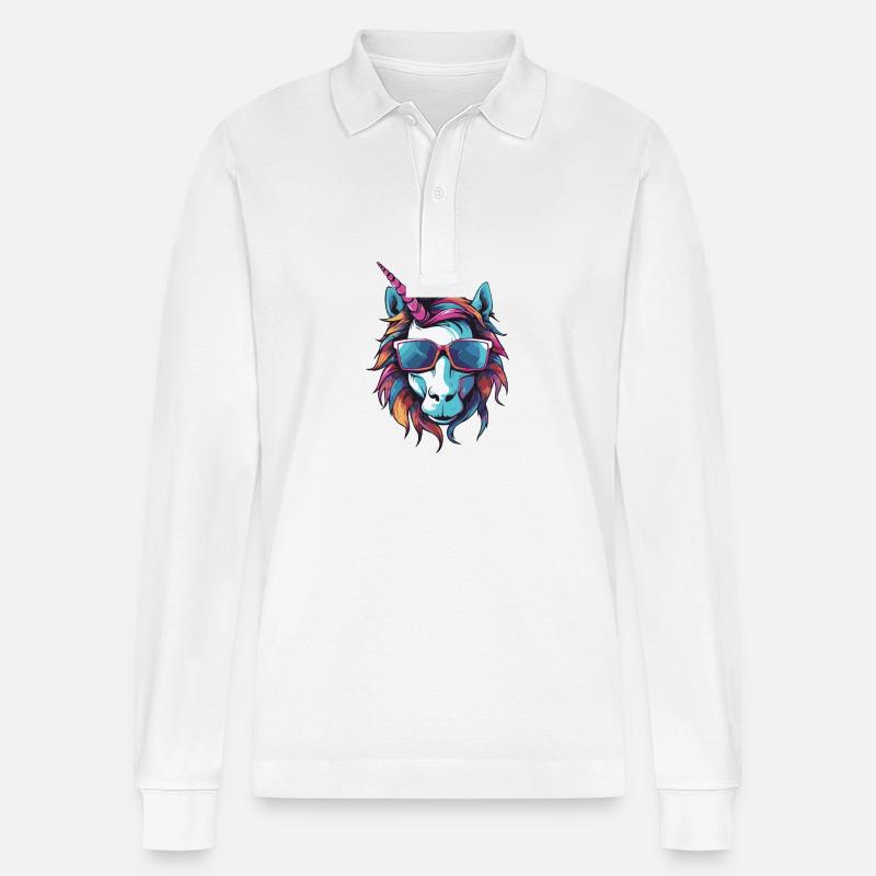 Einhorn Kopf - Stanley/Stella Unisex Bio-Langarm-Poloshirt Prepster - Weiß