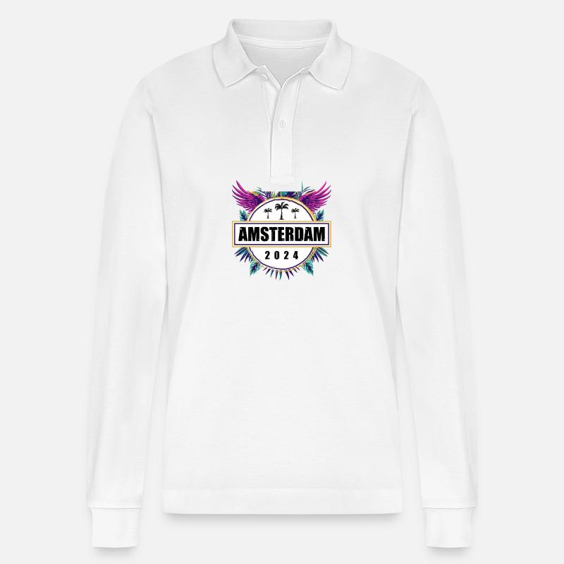 Amsterdam 2024 Team - Stanley/Stella Unisex Bio-Langarm-Poloshirt Prepster - Weiß
