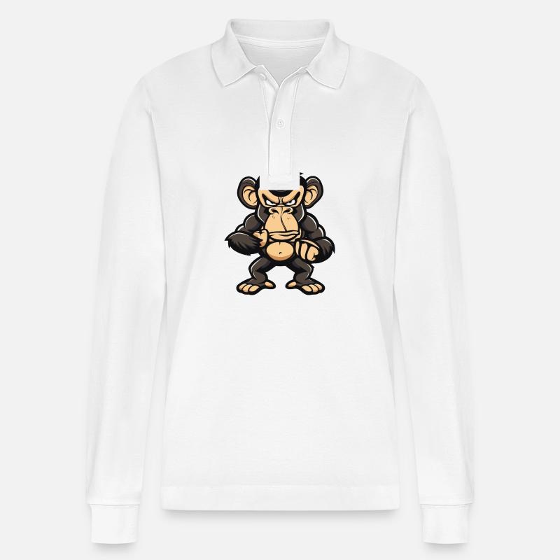 Monkey Comic - Stanley/Stella Organic Unisex Long-Sleeved Polo Shirt Prepster - white