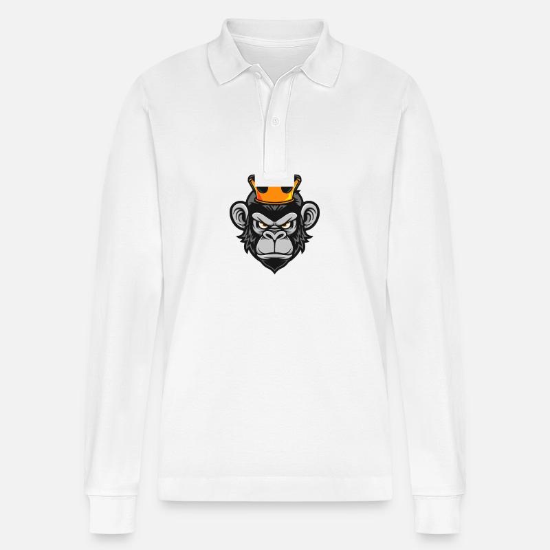 Affe Kopf Krone - Stanley/Stella Unisex Bio-Langarm-Poloshirt Prepster - Weiß