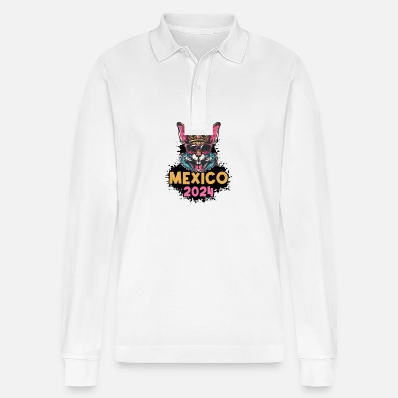 Mexiko 2024 Hase - Stanley/Stella Unisex Bio-Langarm-Poloshirt Prepster - Weiß