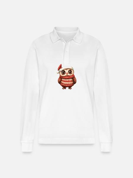 Owl Christmas Comic - Stanley/Stella Organic Unisex Long-Sleeved Polo Shirt Prepster - white