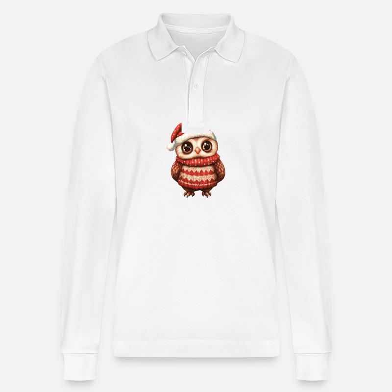 Eule Weihnachten Comic - Stanley/Stella Unisex Bio-Langarm-Poloshirt Prepster - Weiß