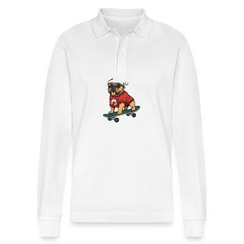 Bullmastiff Dog Christmas Skateboard - Stanley/Stella Organic Unisex Long-Sleeved Polo Shirt Prepster - white - Front - Anna (173cm) & Nico (186cm)