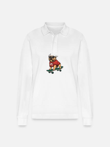 Bullmastiff Dog Christmas Skateboard - Stanley/Stella Organic Unisex Long-Sleeved Polo Shirt Prepster - white