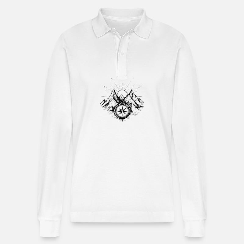 Berge Kompass - Stanley/Stella Unisex Bio-Langarm-Poloshirt Prepster - Weiß