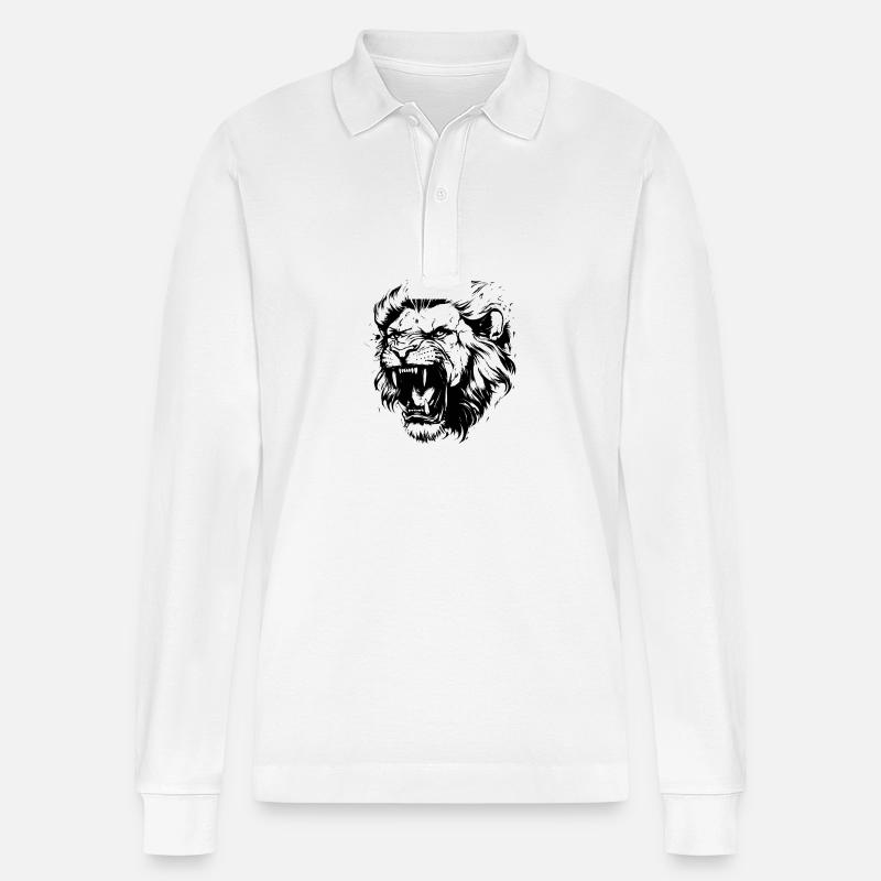 Löwe Kopf - Stanley/Stella Unisex Bio-Langarm-Poloshirt Prepster - Weiß
