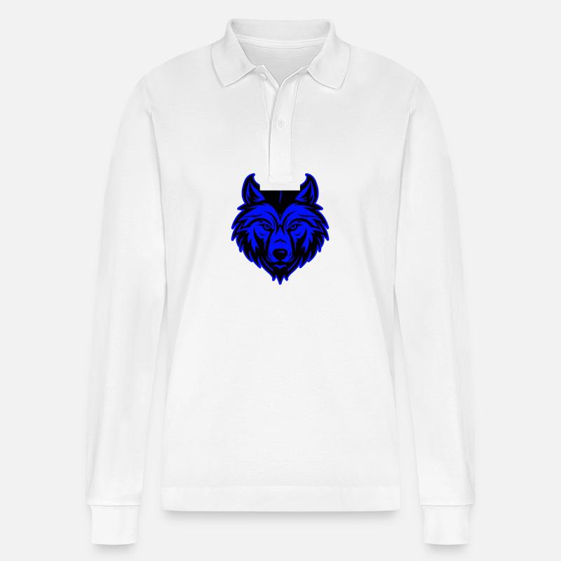 Wolf Tier Porträt - Stanley/Stella Unisex Bio-Langarm-Poloshirt Prepster - Weiß