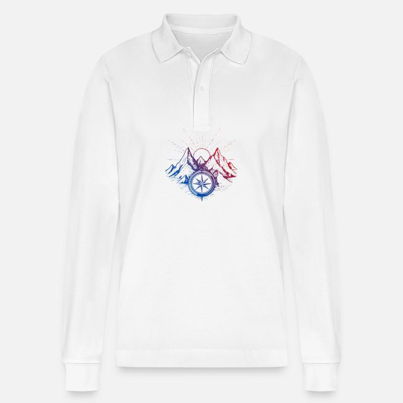 Berge Kompass - Stanley/Stella Unisex Bio-Langarm-Poloshirt Prepster - Weiß