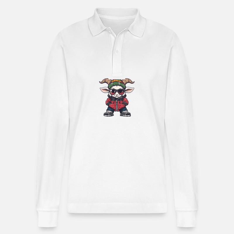 Bergziege Ziege Cool Comic - Stanley/Stella Unisex Bio-Langarm-Poloshirt Prepster - Weiß