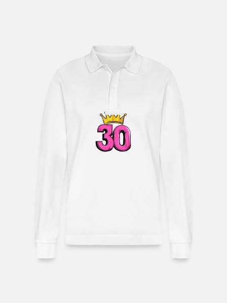 30 Number Crown - Stanley/Stella Organic Unisex Long-Sleeved Polo Shirt Prepster - white