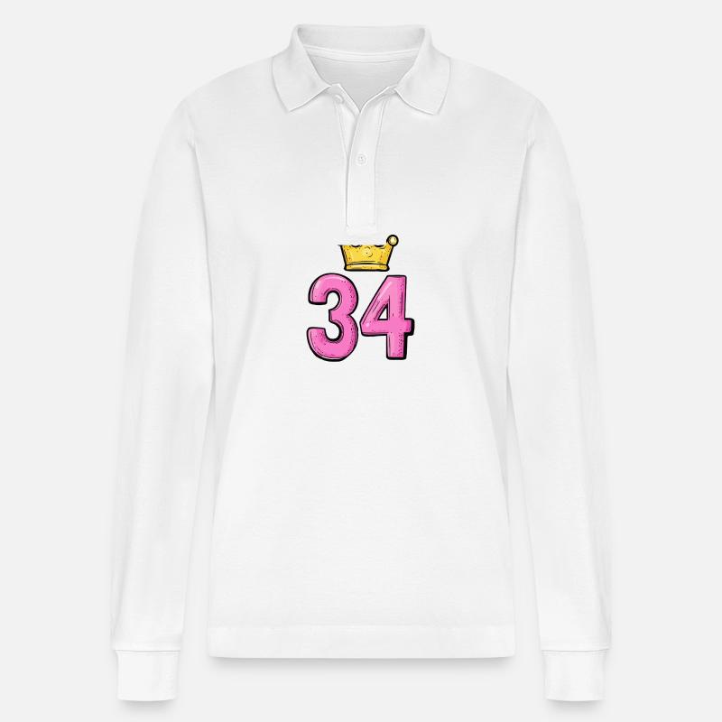 34 Zahl Krone - Stanley/Stella Unisex Bio-Langarm-Poloshirt Prepster - Weiß