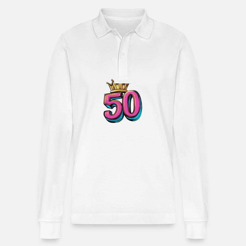 50 Zahl Krone - Stanley/Stella Unisex Bio-Langarm-Poloshirt Prepster - Weiß