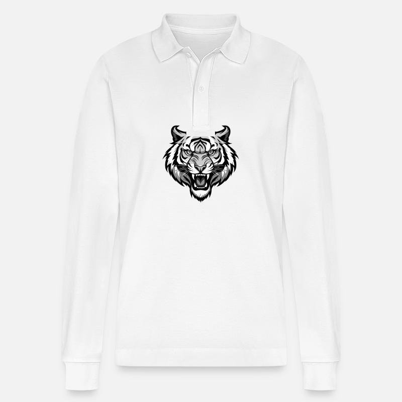 Tiger Kopf - Stanley/Stella Unisex Bio-Langarm-Poloshirt Prepster - Weiß