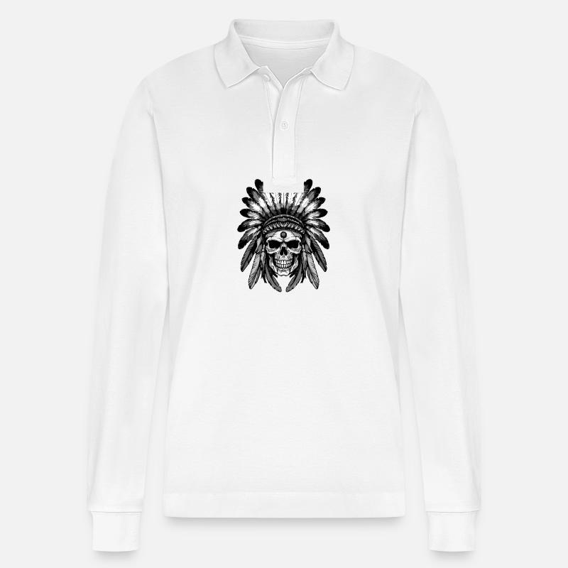 Apache Indianer Totenkopf - Stanley/Stella Unisex Bio-Langarm-Poloshirt Prepster - Weiß