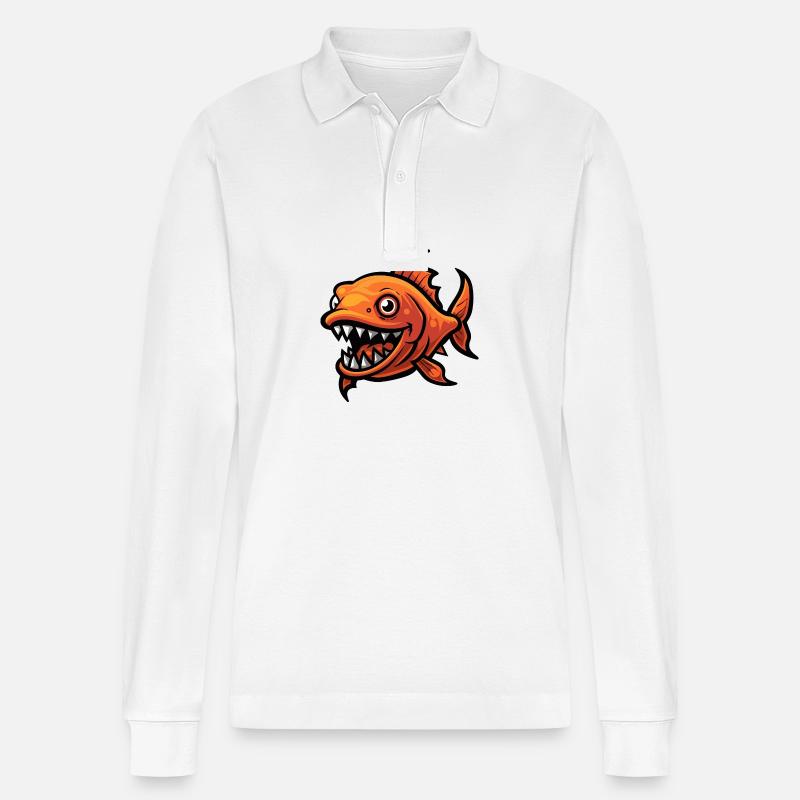 Bande dessinée de poisson piranha - Polo à manches longues bio PREPSTER Stanley/Stella Unisexe - blanc