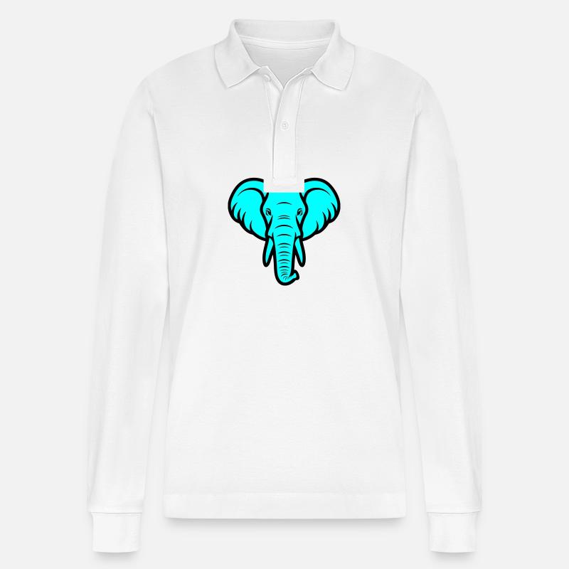 Elefant Kopf - Stanley/Stella Unisex Bio-Langarm-Poloshirt Prepster - Weiß