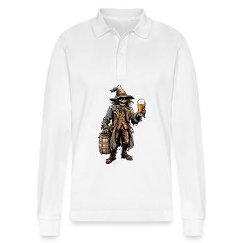 Scarecrow / Harvest Worker / Corn Field / Field - Stanley/Stella Organic Unisex Long-Sleeved Polo Shirt Prepster - white - Front - Anna (173cm) & Nico (186cm)
