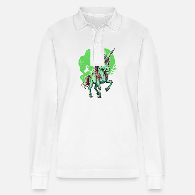 Zombie Einhorn Illustration - Stanley/Stella Unisex Bio-Langarm-Poloshirt Prepster - Weiß