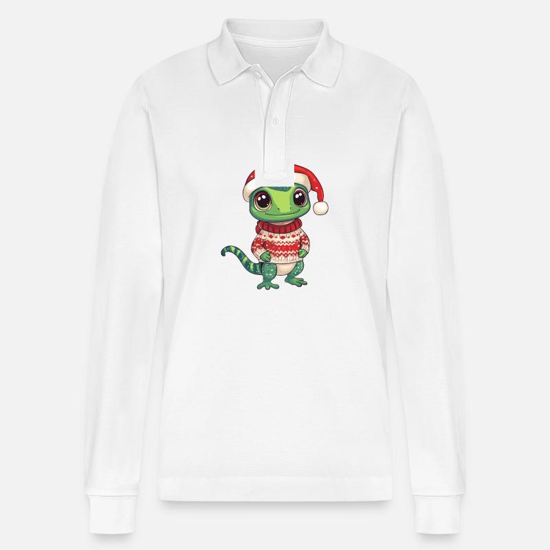 Echse Weihnachten Comic - Stanley/Stella Unisex Bio-Langarm-Poloshirt Prepster - Weiß