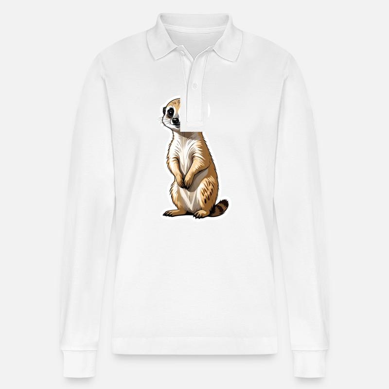 Erdmännchen Niedlich Illustration - Stanley/Stella Unisex Bio-Langarm-Poloshirt Prepster - Weiß