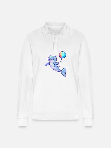 Dolphin Birthday Baby - Stanley/Stella Organic Unisex Long-Sleeved Polo Shirt Prepster - white
