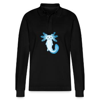 Cute blue axolotl swimming in an ocean - Stanley/Stella Organic Unisex Long-Sleeved Polo Shirt Prepster - black - Front - Anna (173cm) & Nico (186cm)