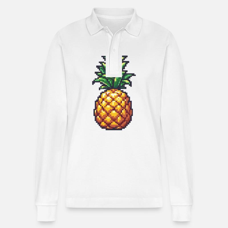 Ananas Pixel Symbol - Stanley/Stella Unisex Bio-Langarm-Poloshirt Prepster - Weiß
