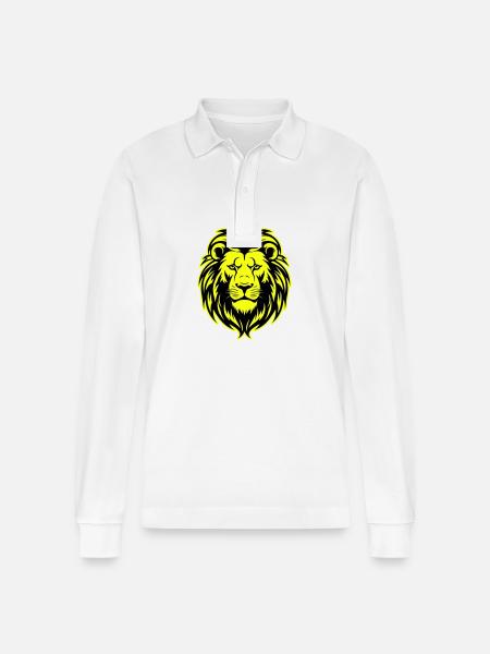 Lion Head Portrait Icon - Stanley/Stella Organic Unisex Long-Sleeved Polo Shirt Prepster - white