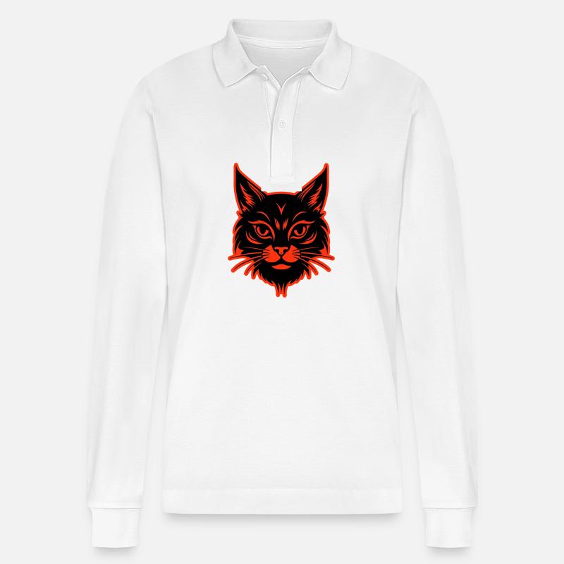 Katze Kopf - Stanley/Stella Unisex Bio-Langarm-Poloshirt Prepster - Weiß