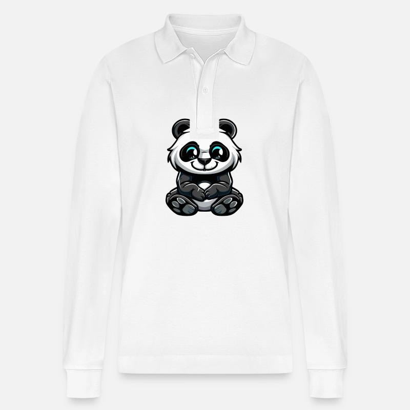 Panda Comic - Stanley/Stella Unisex Bio-Langarm-Poloshirt Prepster - Weiß