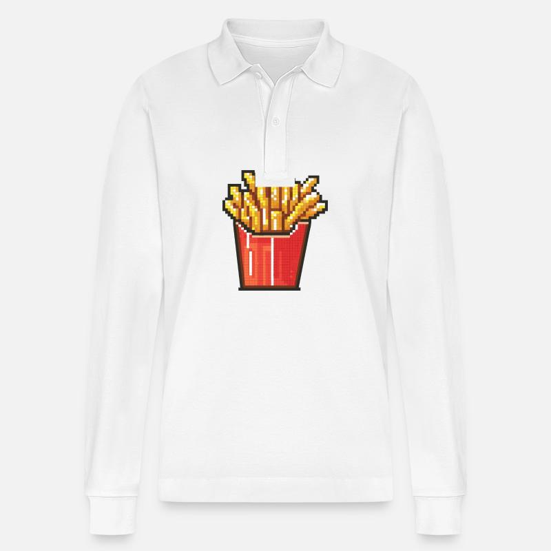 Pommes Pixel Symbol - Stanley/Stella Unisex Bio-Langarm-Poloshirt Prepster - Weiß
