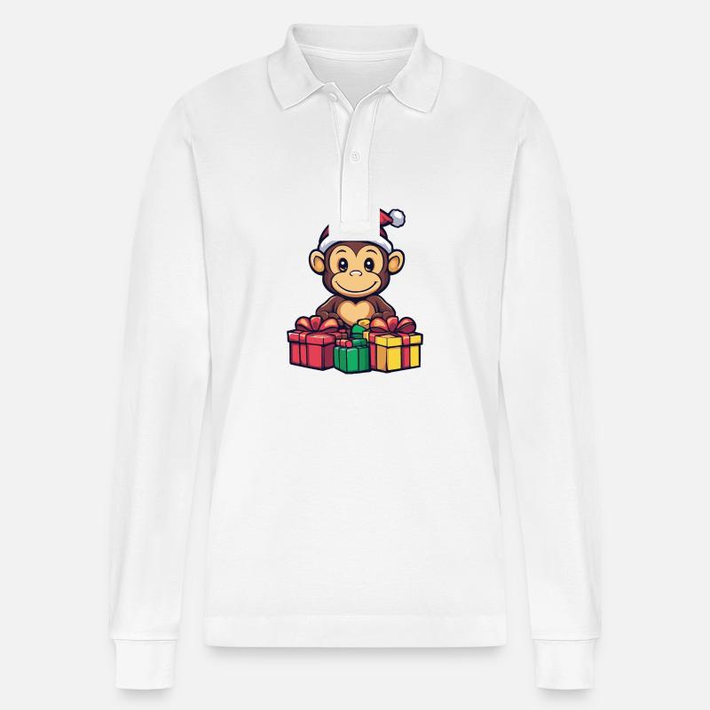 Cadeaux de Noël Singe - Polo à manches longues bio PREPSTER Stanley/Stella Unisexe - blanc