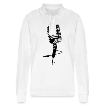 microphone - Stanley/Stella Organic Unisex Long-Sleeved Polo Shirt Prepster - white - Front - Anna (173cm) & Nico (186cm)