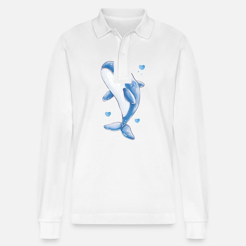 Süßer Wal - Stanley/Stella Unisex Bio-Langarm-Poloshirt Prepster - Weiß