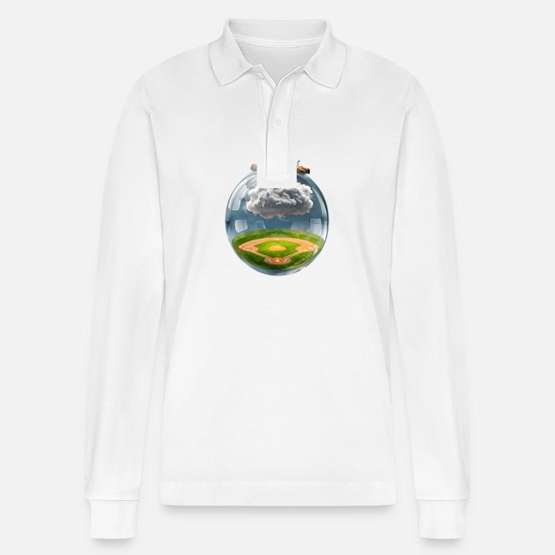 Surreale Glaskugel mit Baseballfeld - Stanley/Stella Unisex Bio-Langarm-Poloshirt Prepster - Weiß
