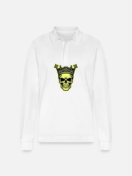 Skull King Crown - Stanley/Stella Organic Unisex Long-Sleeved Polo Shirt Prepster - white