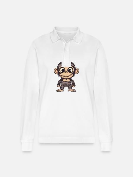 Monkey Halloween Comic Funny - Stanley/Stella Organic Unisex Long-Sleeved Polo Shirt Prepster - white