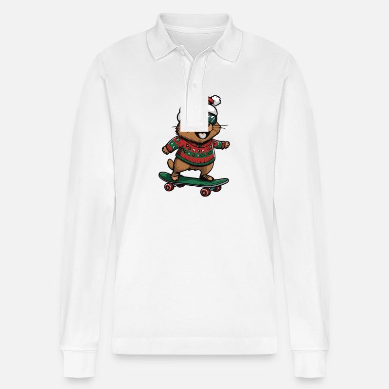Castor Noël Drôle - Polo à manches longues bio PREPSTER Stanley/Stella Unisexe - blanc