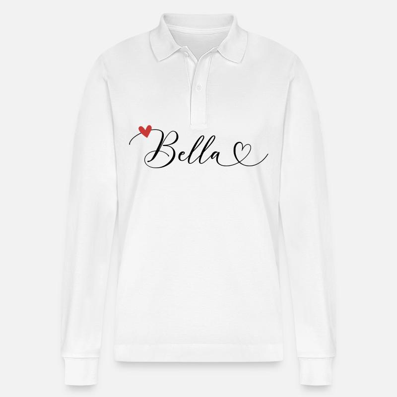 Bella Nom Prénom Calligraphie Coeur - Polo à manches longues bio PREPSTER Stanley/Stella Unisexe - blanc