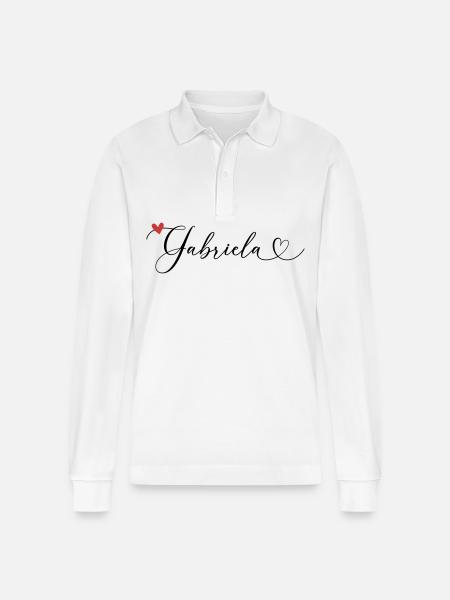 Gabriela Cognome Nome Calligrafia Cuore - Polo a manica lunga ecologica unisex Prepster di Stanley/Stella - bianco