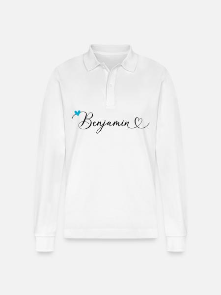 Benjamin Nom Prénom Calligraphie coeur - Polo à manches longues bio PREPSTER Stanley/Stella Unisexe - blanc