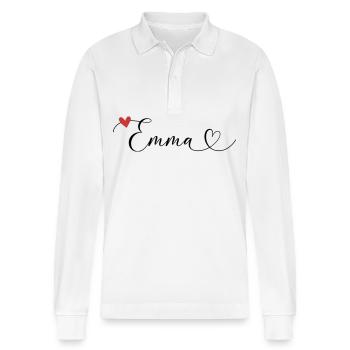 Emma Nom Prénom Calligraphie coeur - Polo à manches longues bio PREPSTER Stanley/Stella Unisexe - blanc - Devant - Anna (173cm) & Nico (186cm)