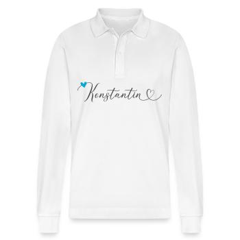 Konstantin Surname First name Calligraphy heart - Stanley/Stella Organic Unisex Long-Sleeved Polo Shirt Prepster - white - Front - Anna (173cm) & Nico (186cm)