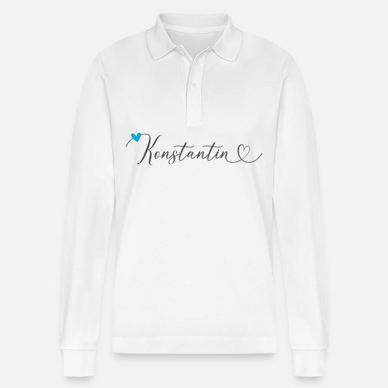 Konstantin Nom Prénom Calligraphie coeur - Polo à manches longues bio PREPSTER Stanley/Stella Unisexe - blanc