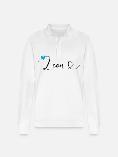Leon Nom Prénom Calligraphie Coeur - Polo à manches longues bio PREPSTER Stanley/Stella Unisexe - blanc