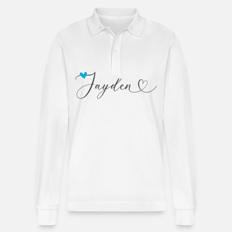 Jayden Surname First name Calligraphy Heart - Stanley/Stella Organic Unisex Long-Sleeved Polo Shirt Prepster - white
