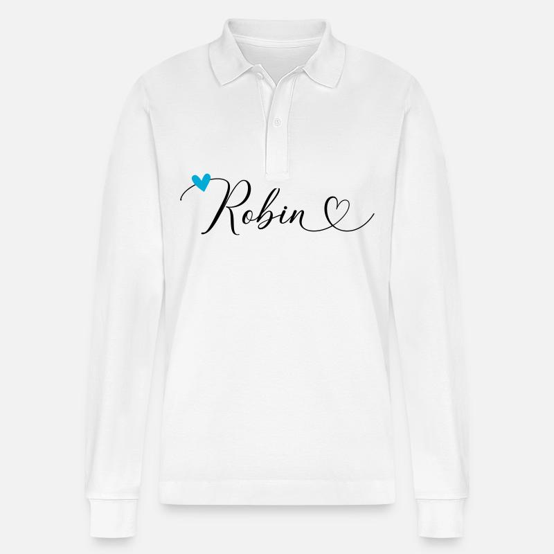 Robin Nom Prénom Calligraphie Coeur - Polo à manches longues bio PREPSTER Stanley/Stella Unisexe - blanc