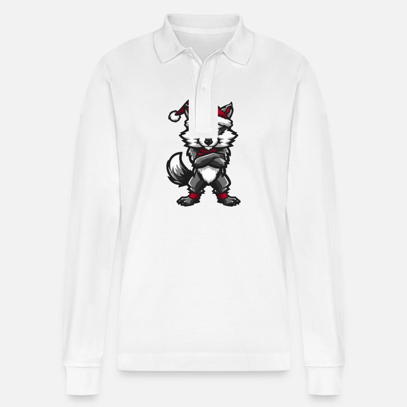 Wolf Weihnachten - Stanley/Stella Unisex Bio-Langarm-Poloshirt Prepster - Weiß