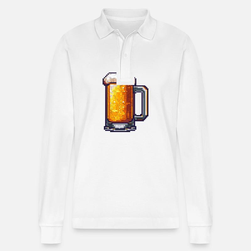Bierkrug Pixel Bier - Stanley/Stella Unisex Bio-Langarm-Poloshirt Prepster - Weiß